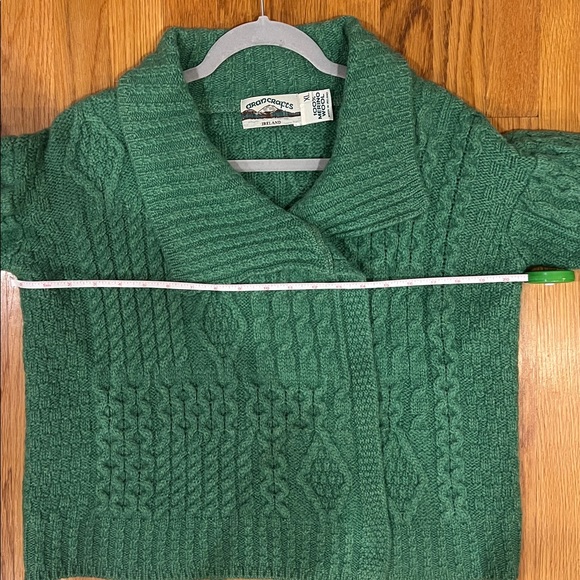 ARAN CRAFT 100% Merino Wool Open Front Short Sweater Cardigan Green XL - Picture 13 of 13